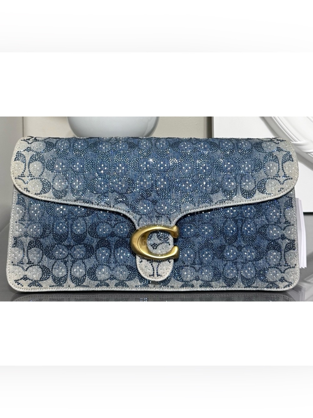COACH Tabby 36 Crystal Signature Jacquard Denim Shoulder Bag